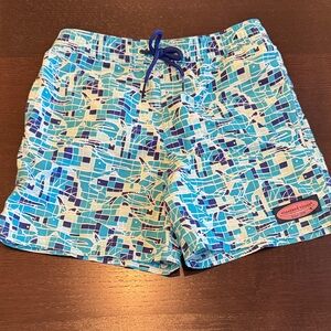 Vineyard Vines Kids Swim Trunks - Blue and White Mosaic
